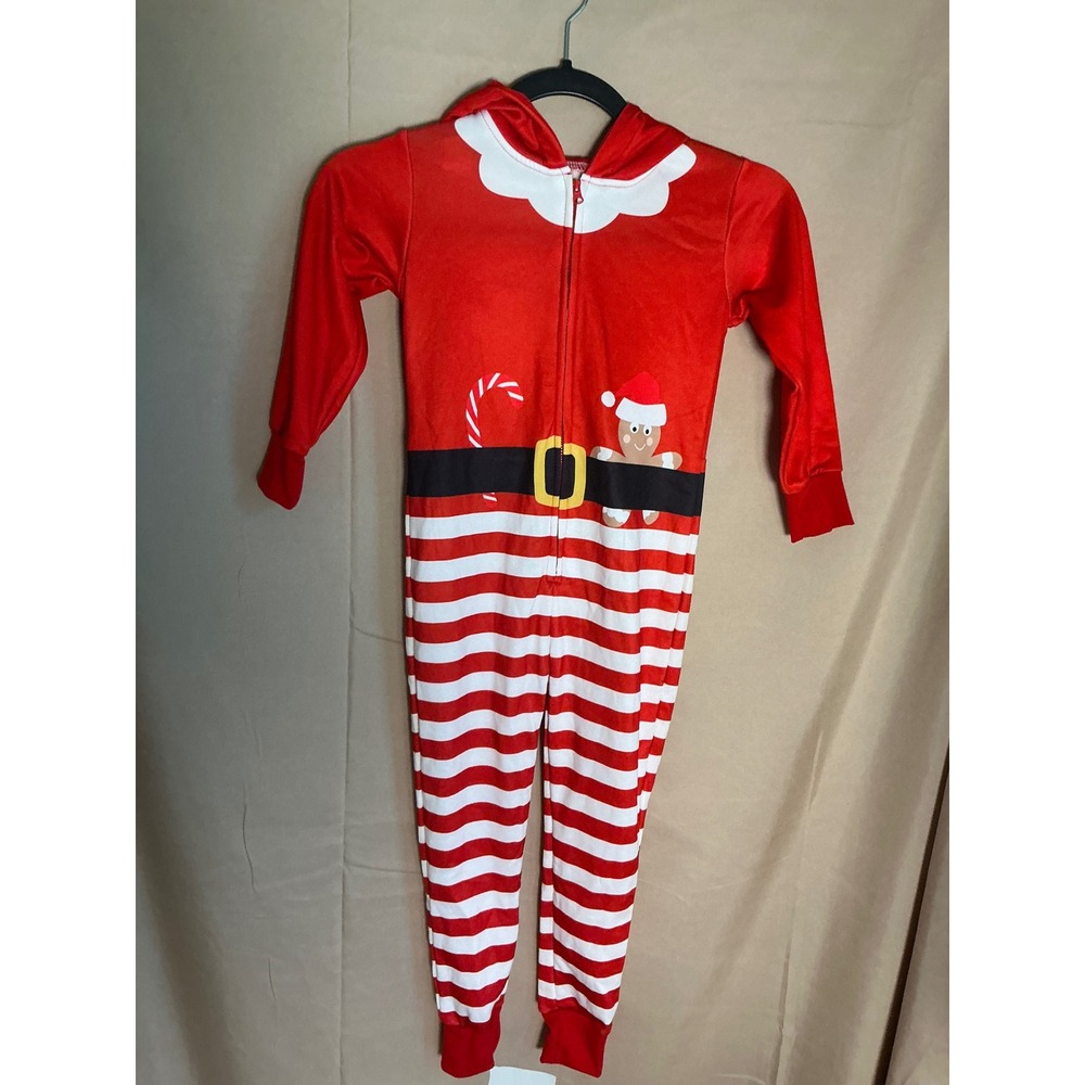 Unbranded Christmas Hooded Union Suit Kids Size 2-4 Red White Excellent Striped